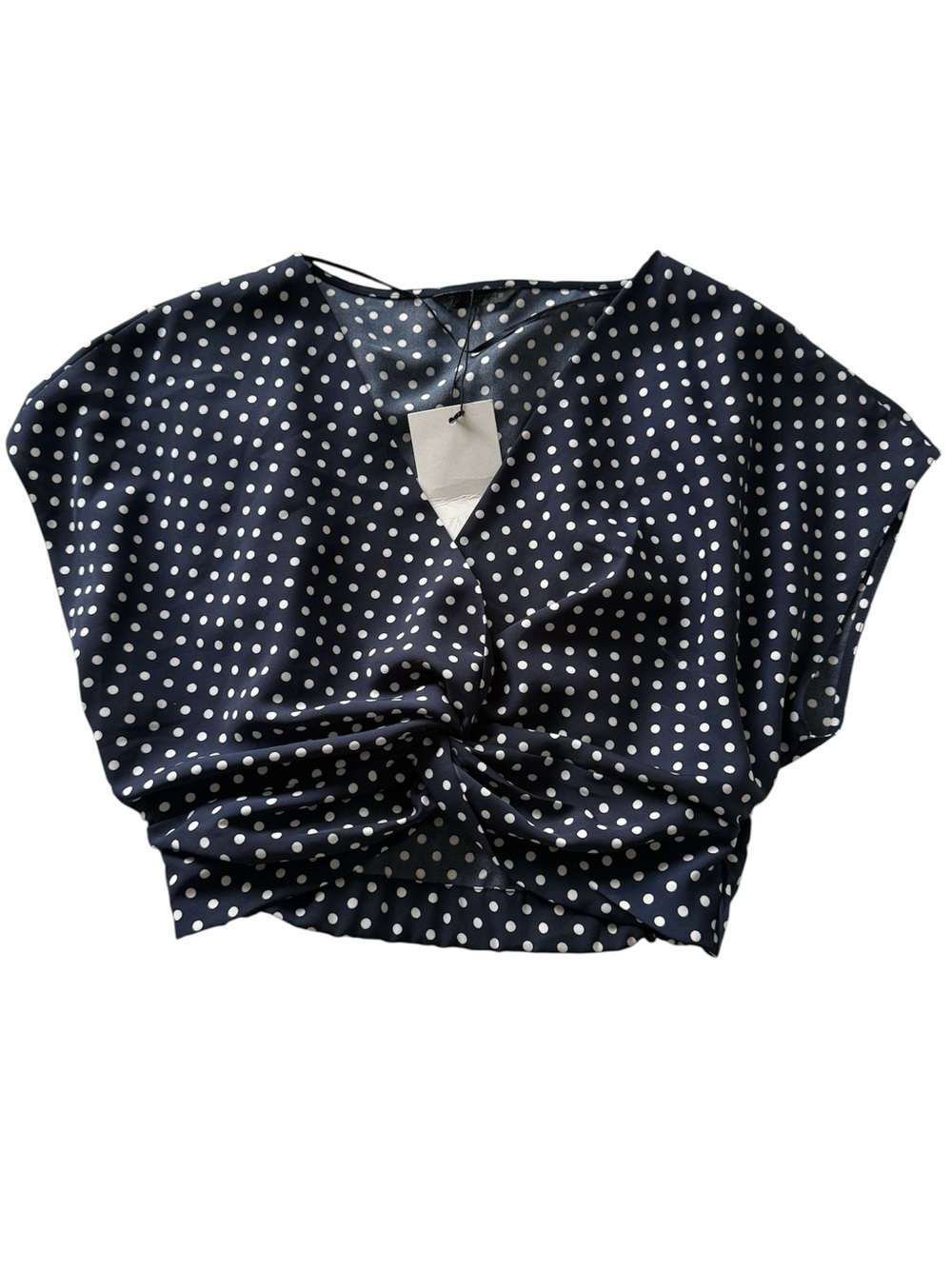 New ZARA Polka Dot Twist-Front Crop Top